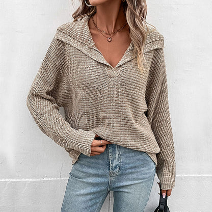 Fashion Knitted Pullover Loose Lapel Sweater Wholesale Womens Tops