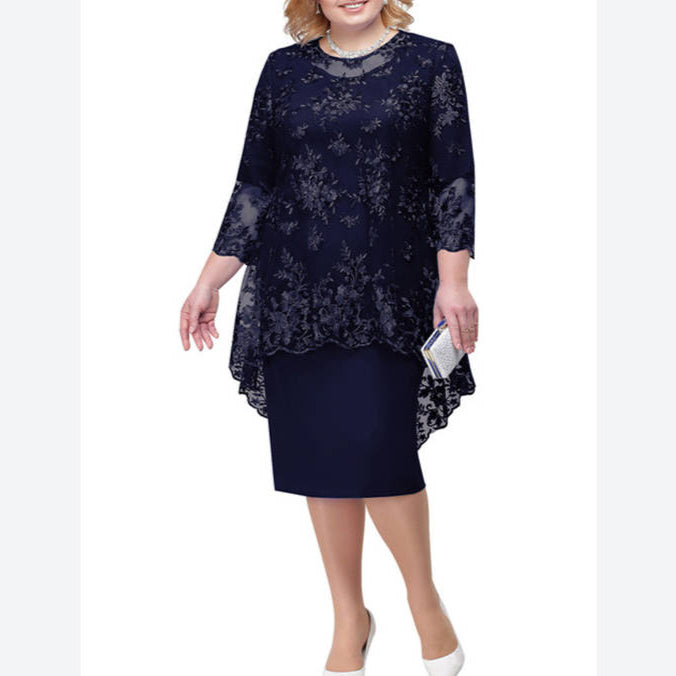 Lace Embroidery Curvy Pencil Dresses Wholesale Plus Size Clothing