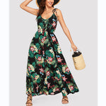 U-Neck Floral Off-The-Shoulder Suspenders With Large Swing Long Dress Wholesale Dresses