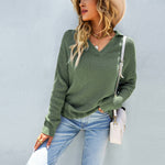Fashion Lapel V Neck Loose Solid Color Long Sleeve Wholesale Sweaters