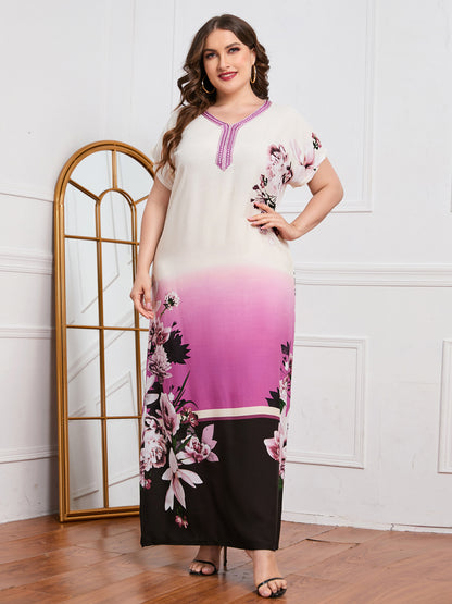 Casual Loose Short-Sleeved Print Maxi Dress Wholesale Plus Size Clothing