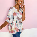 Fashion Print V-Neck Tops Half-Sleeve Loose Casual Womens T Shirts Wholesale