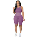 Solid Color Pit Strip Vests & Shorts Wholesale Women'S 2 Piece Sets