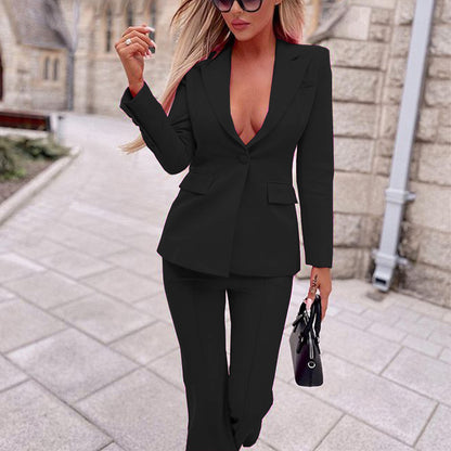 Solid Color Business Blazer & Pants Wholesale Women'S 2 Piece Sets