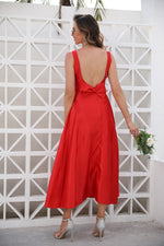 Plain Color Strappy Sleeveless Big Swing Wholesale Red Dresses for Women Summer