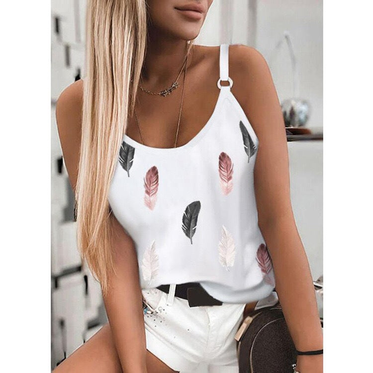 Fashion V Neck Print Vest Casual Loose Summer Tank Tops Wholesale