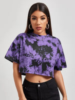 Summer Women Tie Dye Short Sleeve O Neck Wholesale Crop T-shirts Tops