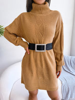 Lantern Sleeves Casual Turtleneck Twist Sweater Dress Wholesale Clothing Vendors