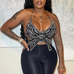 Fashion Nightclub Sexy Backless Butterfly Rhinestone Slim-Fit Vest Wholesale Womens Tops