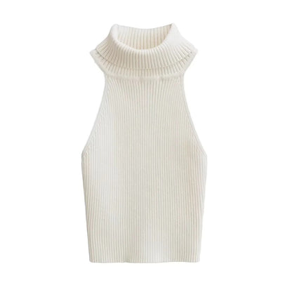 Off Shoulder High-Necked Strip Knitted Vest Wholesale Womens Tops