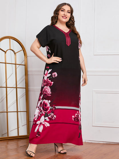 Casual Short-Sleeved Print Loose Maxi Dress Wholesale Plus Size Clothing