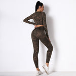 Knitted Camo Tops & Hip-Lifting Leggings Seamless Yoga Suit Wholesale Activewear Sets