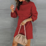 Solid Color High Neck Loose Knit Sweater Dress Wholesale Dresses