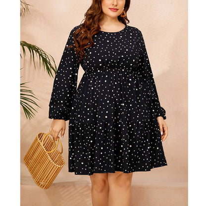 Fashion Print Midi Dress Loose Long Sleeve High Waist Wholesale Plus Size Clothing