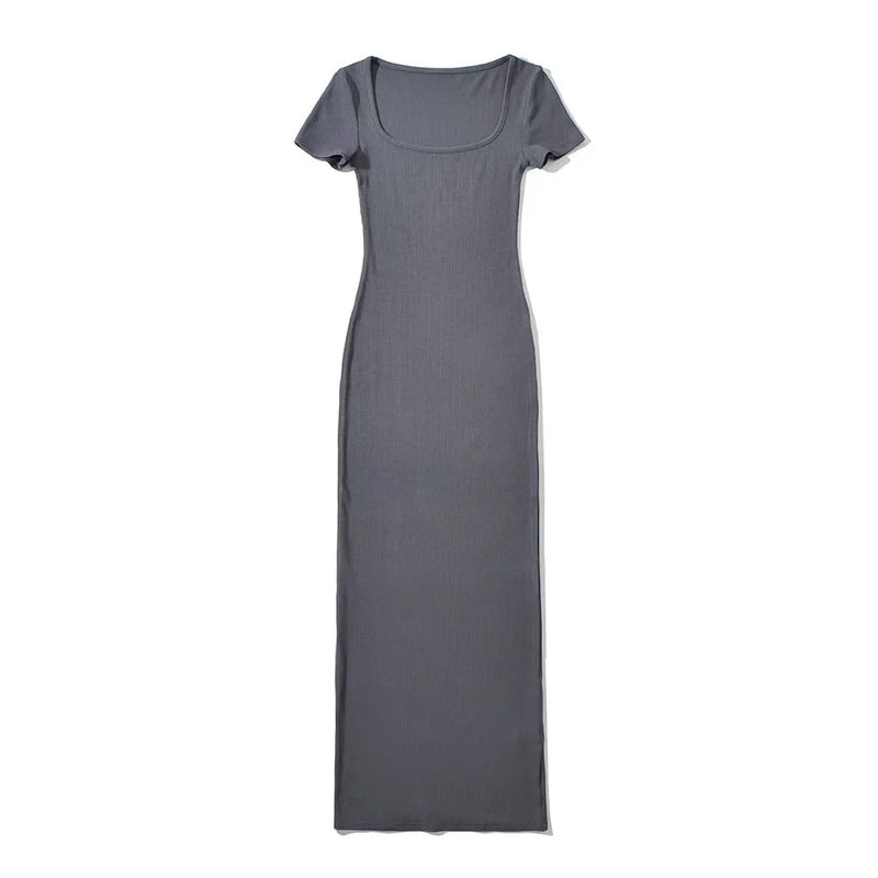 Slim Fit Generous Collar Short Sleeve Solid Color Simple Dress Wholesale Dresses