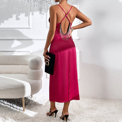 Sexy Slim Fit Backless Satin Sling Dress Wholesale Dresses