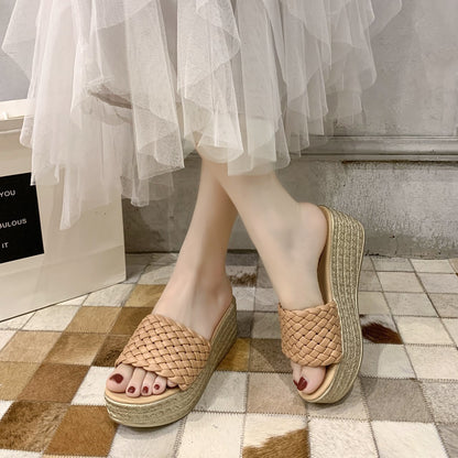 Fashion Flax Platform Slippers Casual Beach Women Wholesale Shoes