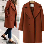 Elegant Lapel Thicken Coats Solid Color Long Sleeve Loose Double-Breasted Women Wholesale Coats