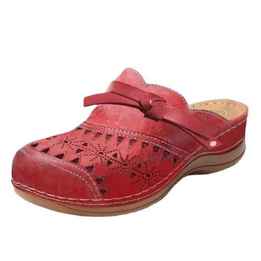 Womens Solid Color Hollow Wedge Flat Toe PU Sandals Wholesale Shoes