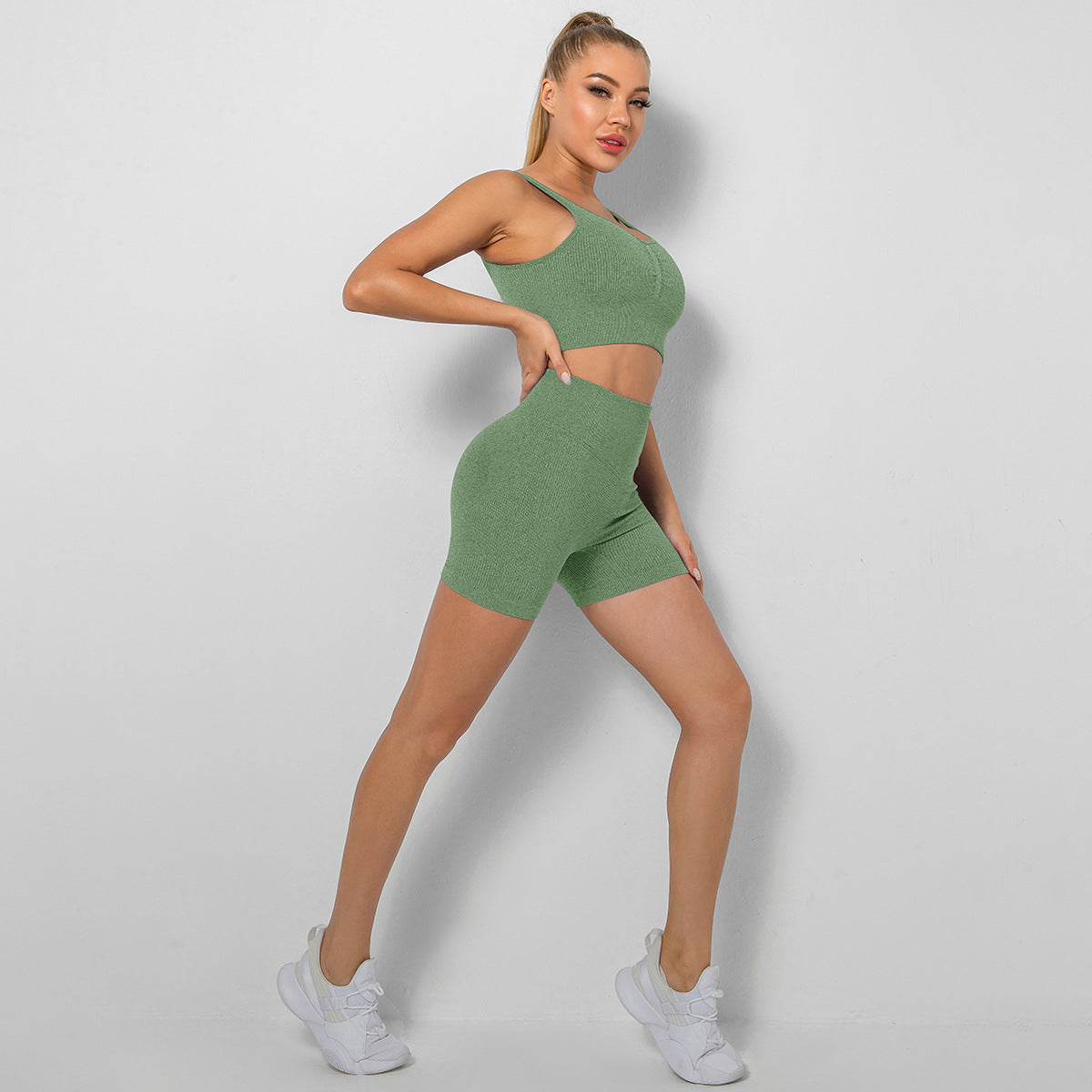 Knitting Tops & Shorts Sports Seamless Yoga Suits Wholesale Activewear Sets