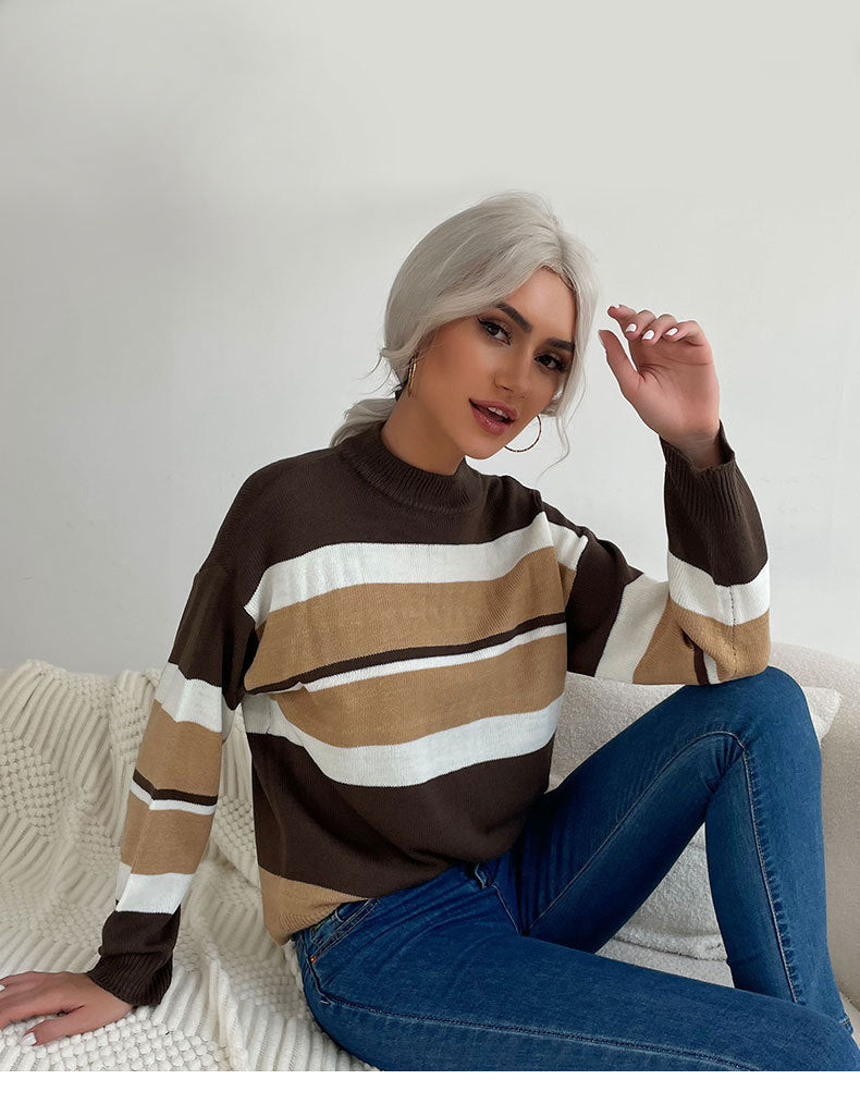 Colorblock Striped Long Sleeve Sweater Wholesale Womens Tops