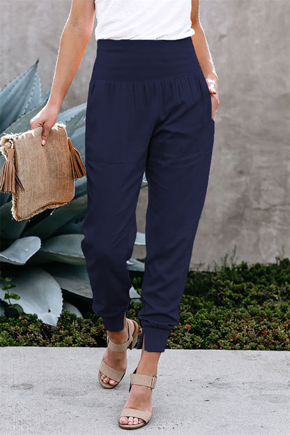 Elastic Waist Cropped Slim Fit Slit Linen Trousers Wholesale Women Pants