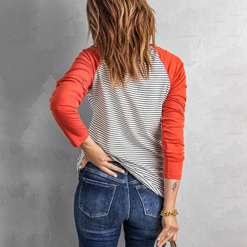 Long Sleeve Striped Print Pocket Tops Wholesale Blouses For Women