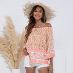 Printed Off Shoulder Casual Fashion Flared Sleeve Blouse Womens Tops Boho Wholesale Vendors ST55564