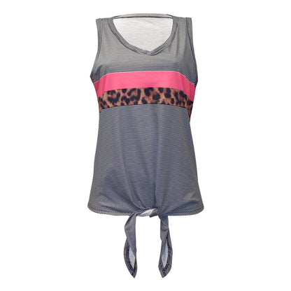 Casual Striped Print Sleeveless T-Shirt Round Neck Summer Tank Tops Wholesale