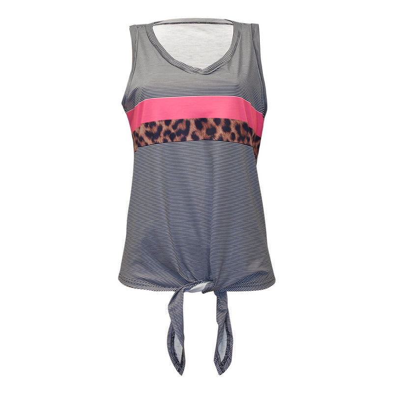 Casual Striped Print Sleeveless T-Shirt Round Neck Summer Tank Tops Wholesale