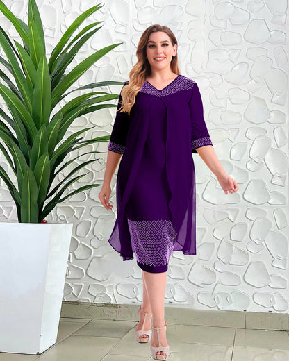 Rhineston Elegant Dress Curvy Dresses Wholesale Plus Size Clothing