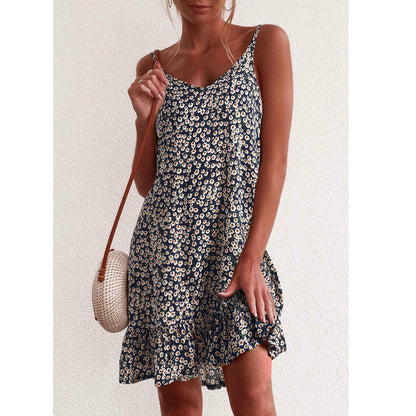 Floral Print Casual Sling Sundresses Beach Ruffled Dress Vacation Wholesale Dresses SD531412