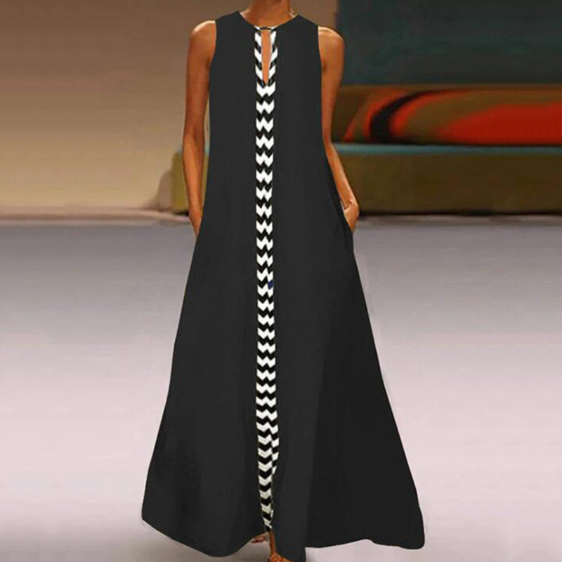 Block Patchwork Sleeveless Color Wholesale Maxi Dresses For Women