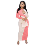 Sexy Cutout Combination Color Thread Long Sleeve Bodycon Maxi Dress Wholesale Dresses