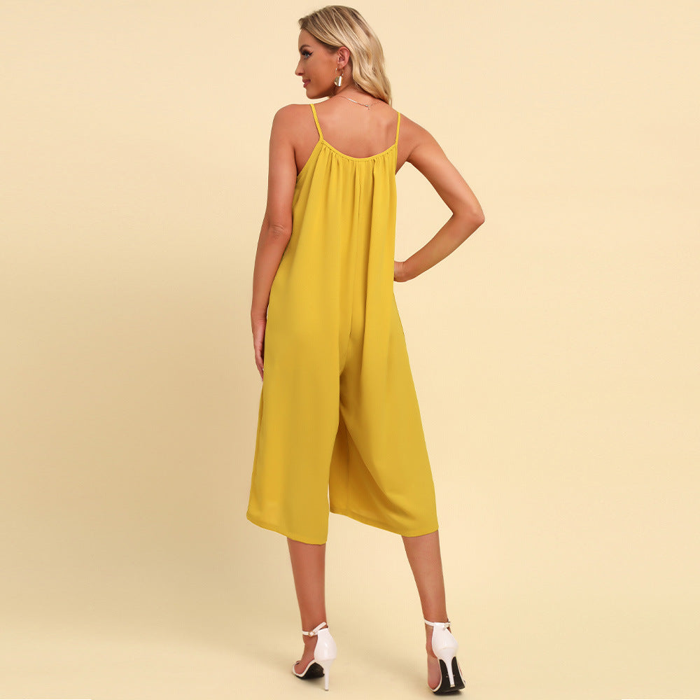 Solid Color Spaghetti Strap Sleeveless Wide Leg Wholesale Jumpsuits For Women