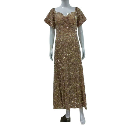 Fashion Short Sleeve Square Neck Sequin Dress Wholesale Maxi Dresses