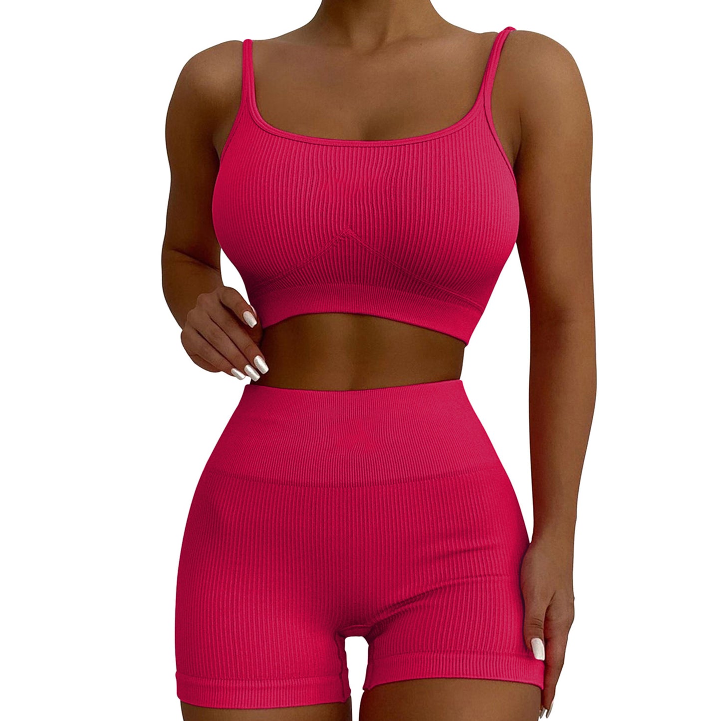 Seamless Fitness Yoga Gym Suits Plain Ribbed Sports Bras & Shorts Womens 2 Piece Sets Wholesale Workout Clothes