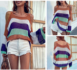 Sexy Sling Rainbow Stripe Hollow Sweater Wholesale Womens Tops