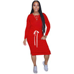 Simple Solid Color Long Sleeve Slit Design Casual Dresses Womens T Shirt Dress Wholesale