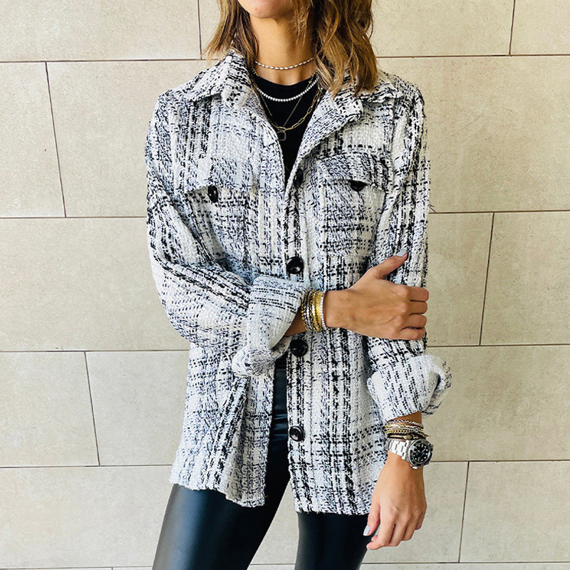 Plaid Coat Lapel Loose Long-Sleeve Jacket Wholesale Womens Tops