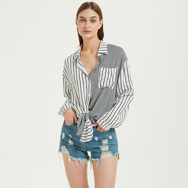 Casual Colorblock Striped Seaside Vacation Cover-Up Beach Shirt Wholesale Women Top