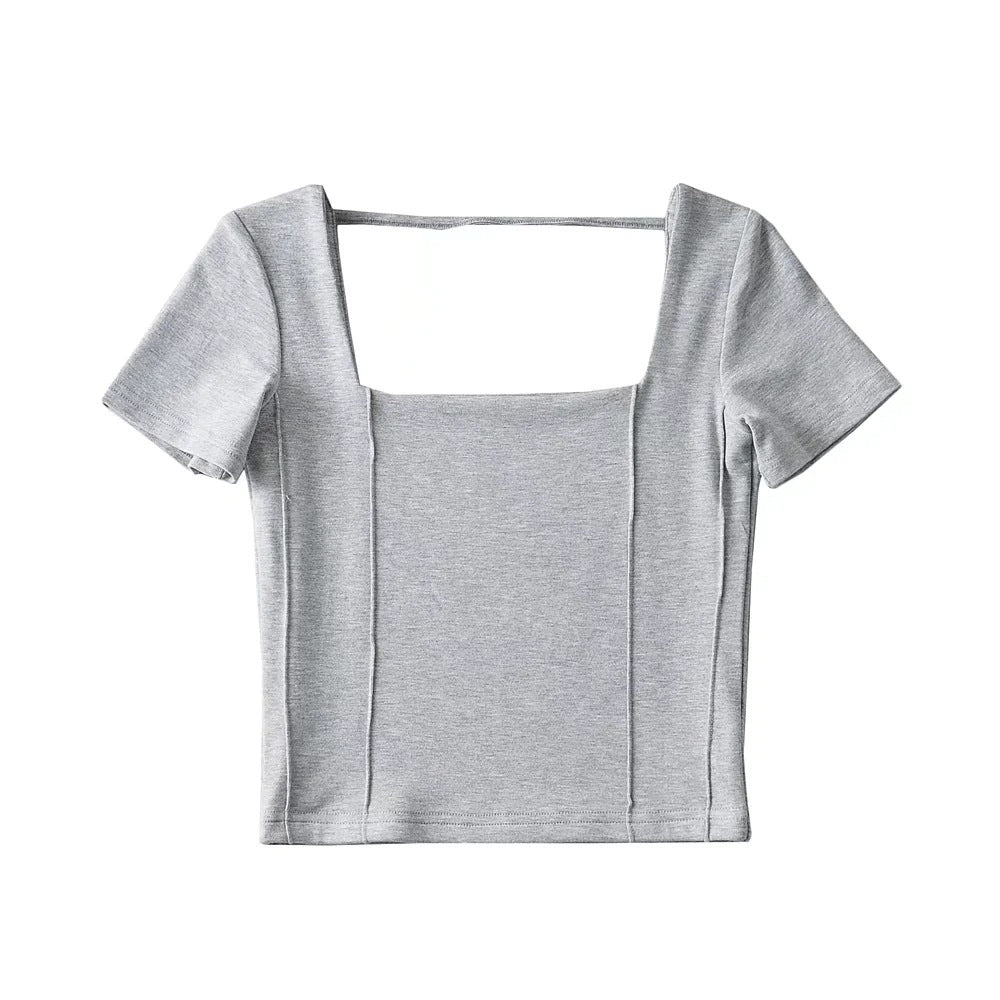 Sexy Square Collar Solid Color Backless Short T-Shirt Wholesale Crop Tops