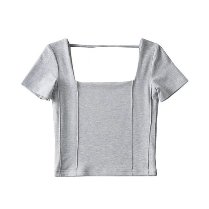 Sexy Square Collar Solid Color Backless Short T-Shirt Wholesale Crop Tops