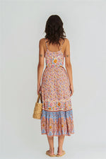 Boho Style Print Ruffles Beach Vacation Sling Maxi Dresses Wholesale Bohemian Dress For Women
