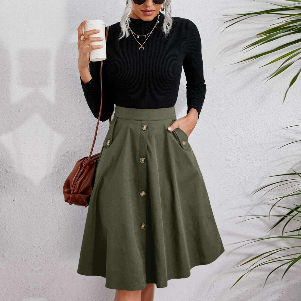 Pocket Button Waist Midi Skirt Wholesale Skirts