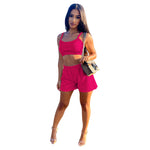 Sexy Round Neck Slim Crop Top & Shorts Casual Solid Color Wholesale Womens 2 Piece Sets