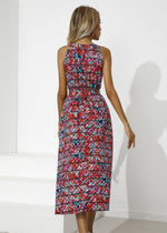 Trendy Ethnic Style Printed Sleeveless Lace-Up Waist Midi Swing Dress Casual Wholesale Dresses