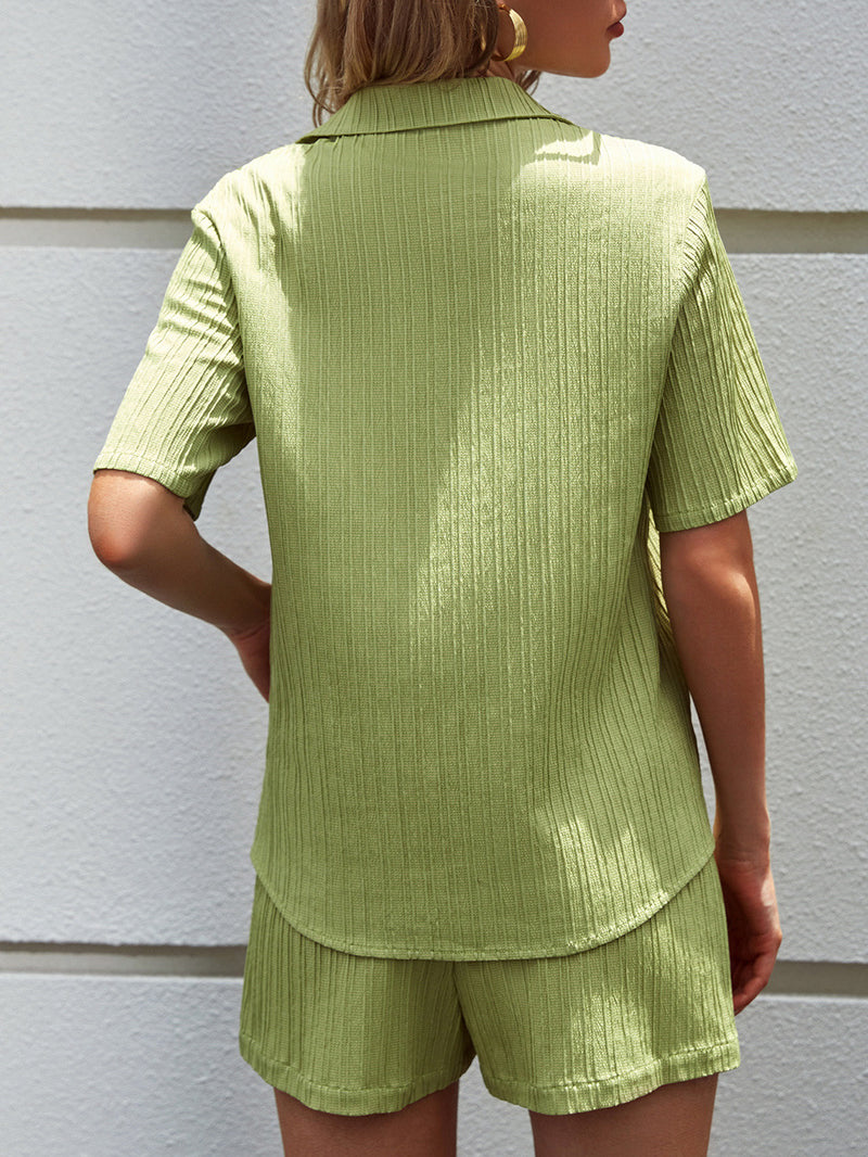 Lapel Short Sleeve Tops & Shorts Wholesale Women'S 2 Piece Sets