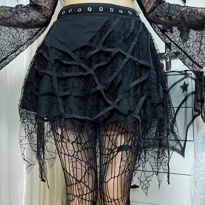 Gothic Punk Dark Style Spider Web Mini Skirt Wholesale Vendors