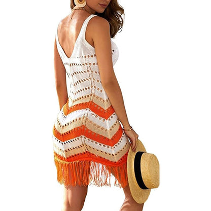 Sexy Hollow Out Tank Dress Slim Beach Bikini Cover-Up Fringed Wholesale Dresses